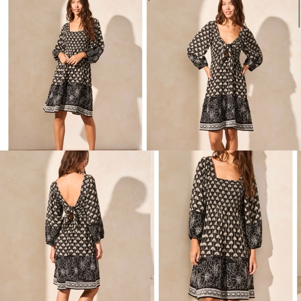 Tribal Femme WEAR-TWO-WAYS EMBROIDERED SQUARE-NECK DRESS Black and White